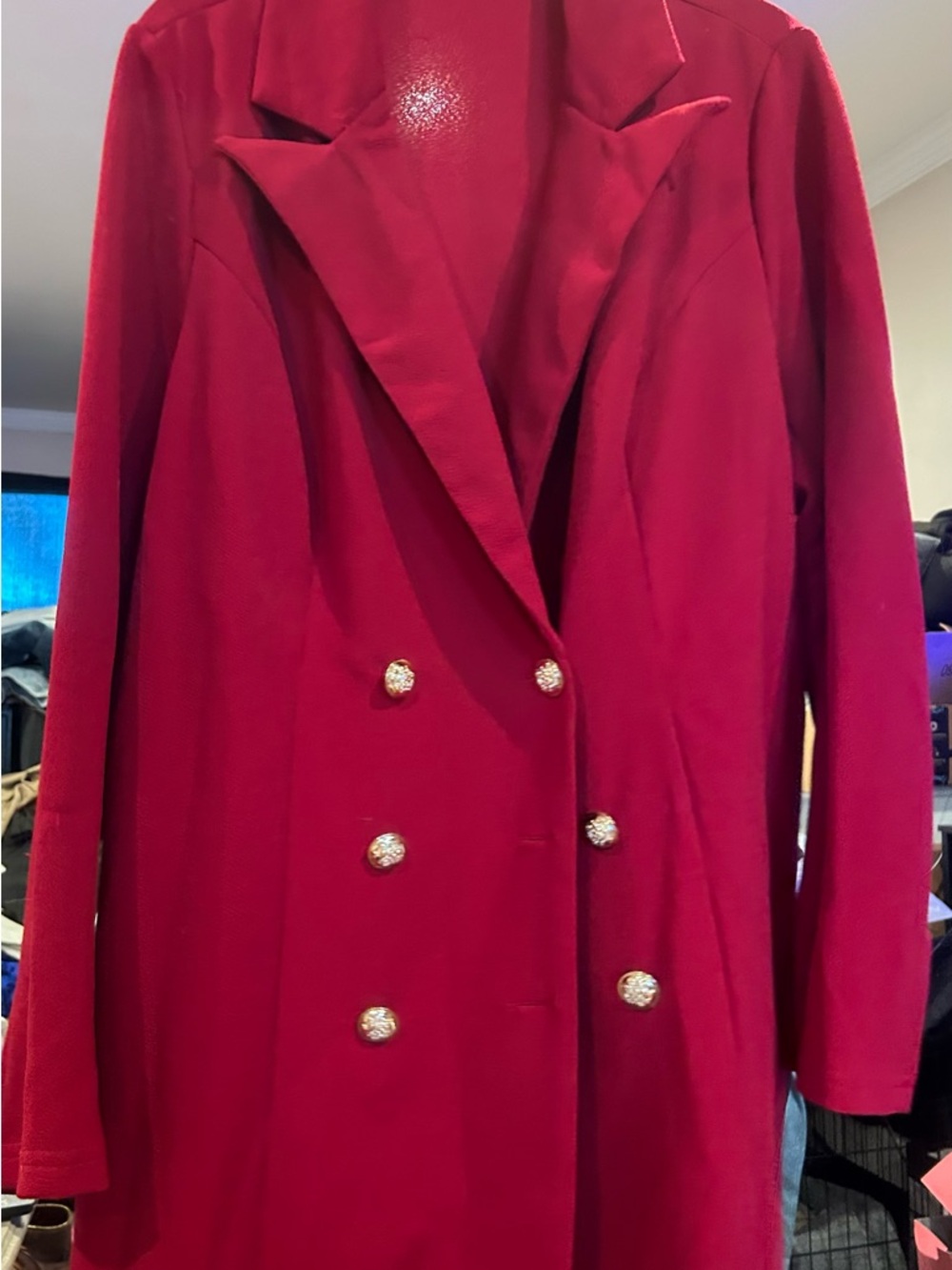 SHEIN Double-Breasted Crimson Blazer Coat with Decorative Buttons